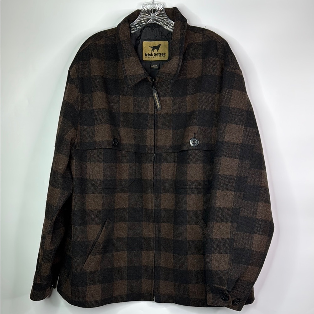 Vintage Irish Setter Brown Black Plaid Wool Blend Field Jacket Size XL